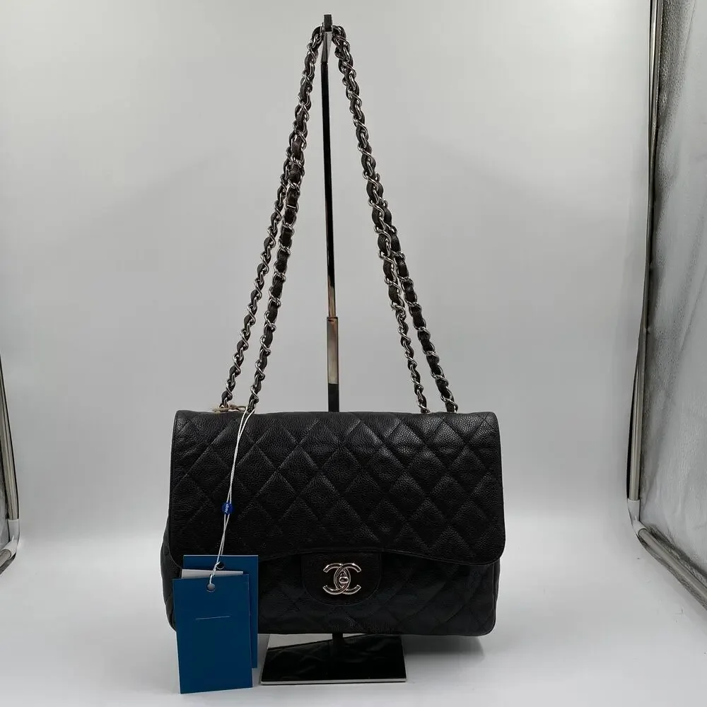 Chanel Jumbo Single Flap Caviar Bag Leather Brown Classic SHW Silver Hardware